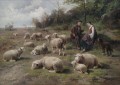 Cornelis van Leemputten Schaferpaar avec des moutons Herde